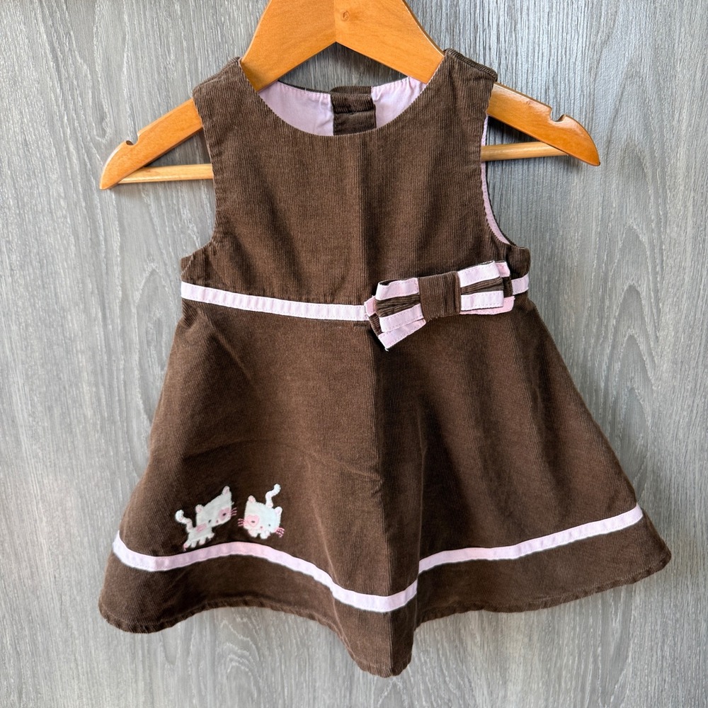 Gymboree Nice Kitty 2008 Corduroy Jumper Girl 3-6 Month Brown Pink Cats Bow Y2K